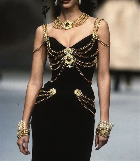 chanel black dress with gold chain|Chanel Black Dress With Gold Chains .